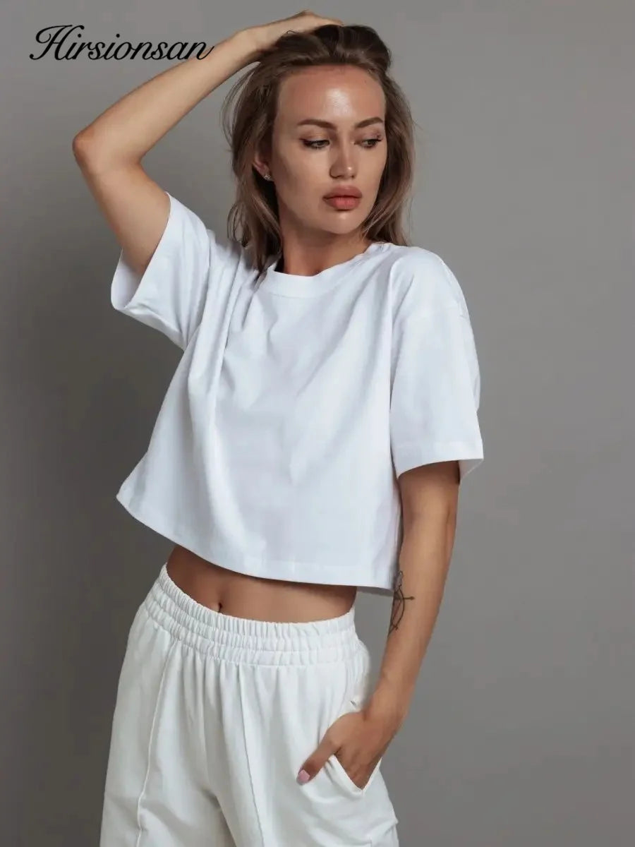 100% Cotton Short T Shirt Women 2024 New Y2k Summer Basic Vintage Tees Casual Loose Chic O Neck Female Crop Tops