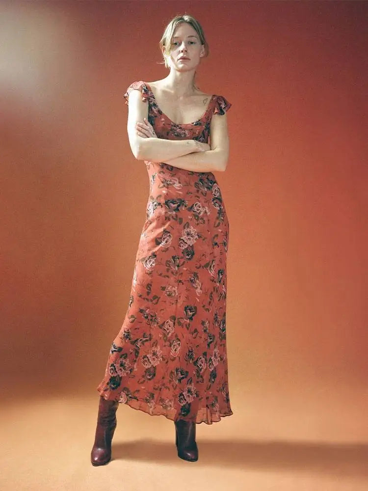 Luxury Real Silk Dress – French Retro Vacation Look