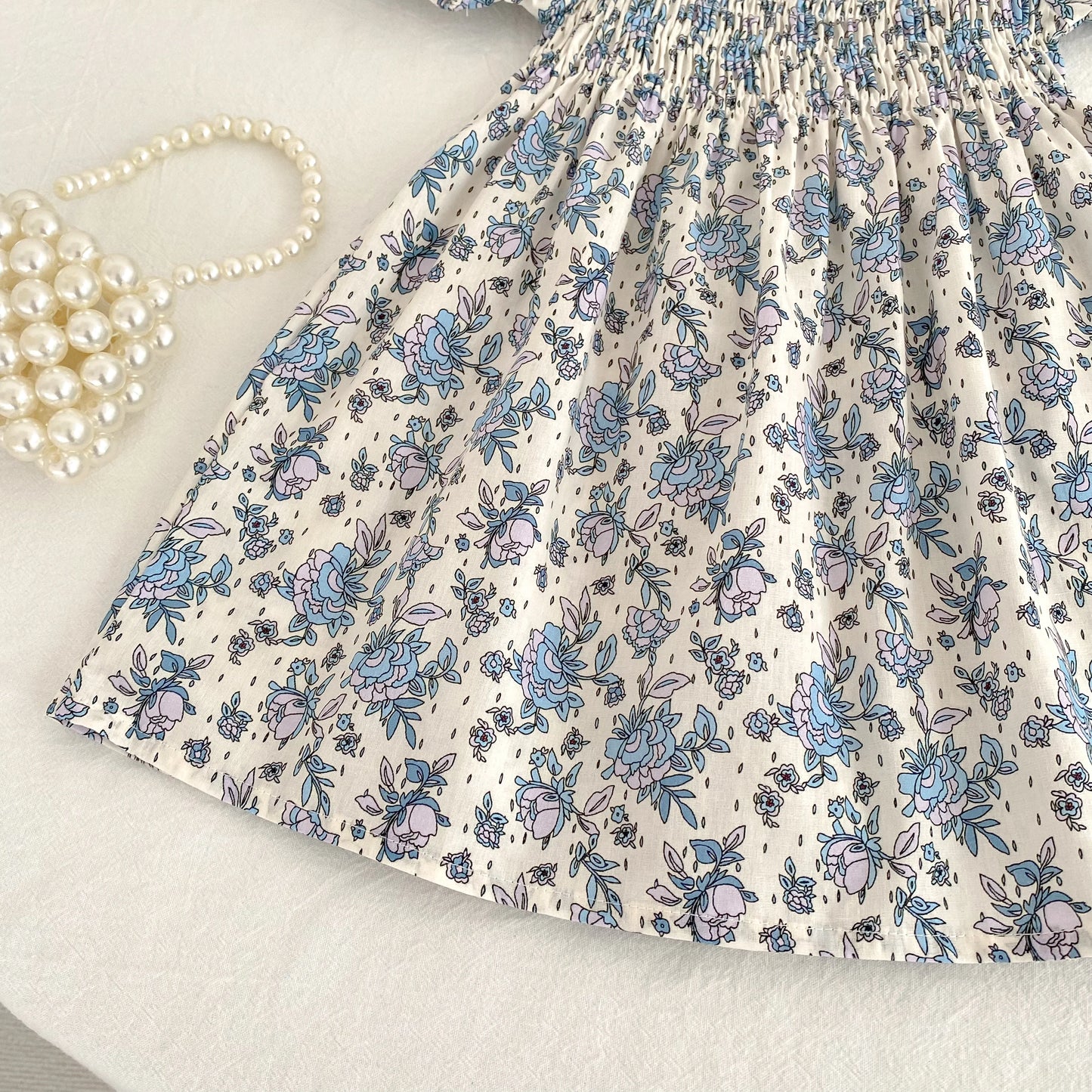 Toddler Baby Girls Floral Princess Dress Little Girl Cotton Short Sleeve Blue Flowers Party Dress Summer Casual Dresses Kids Clothes
