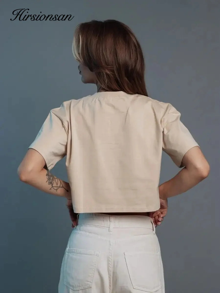 100% Cotton Short T Shirt Women 2024 New Y2k Summer Basic Vintage Tees Casual Loose Chic O Neck Female Crop Tops