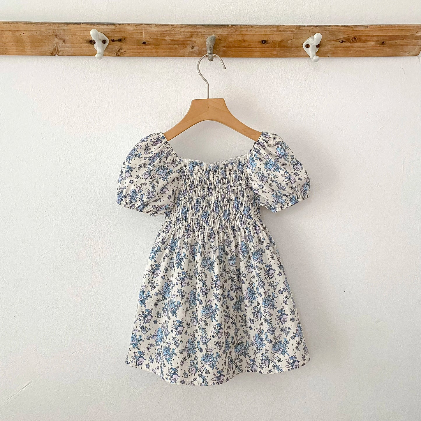 Toddler Baby Girls Floral Princess Dress Little Girl Cotton Short Sleeve Blue Flowers Party Dress Summer Casual Dresses Kids Clothes