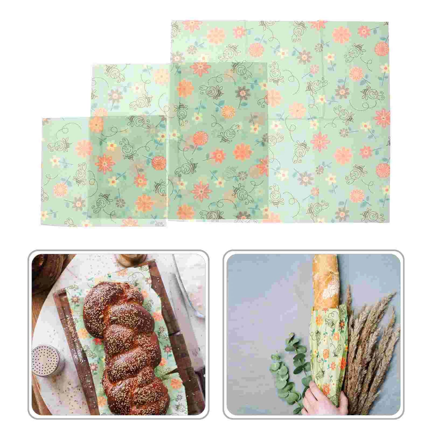 3 Pcs Bread Fresh Preservation Cloth Child Sandwich Food Grade Beeswax Reusable Covers Wraps
