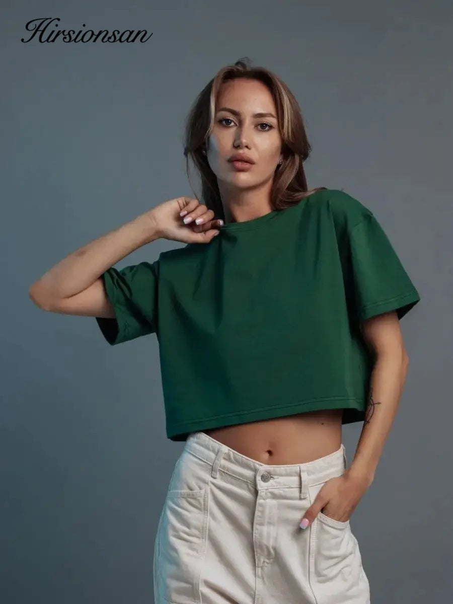100% Cotton Short T Shirt Women 2024 New Y2k Summer Basic Vintage Tees Casual Loose Chic O Neck Female Crop Tops