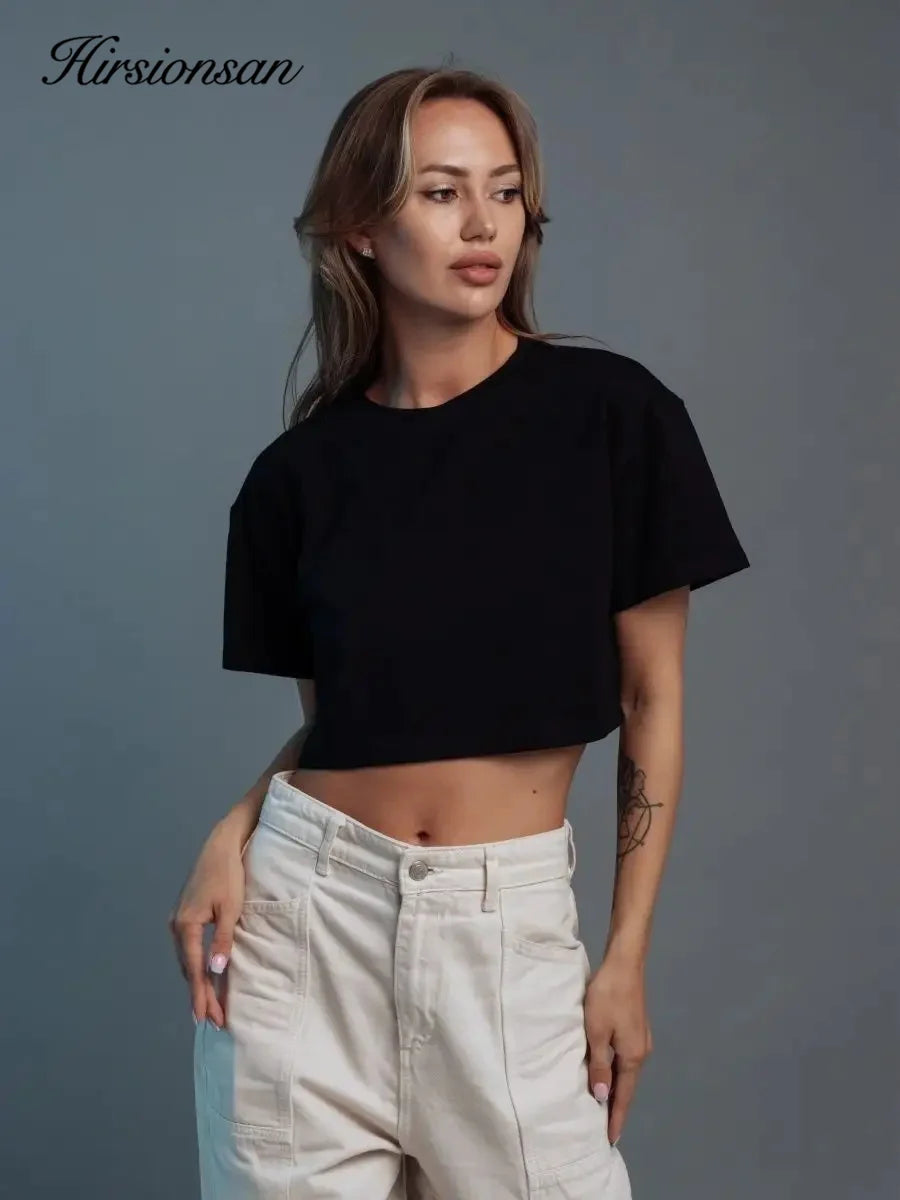100% Cotton Short T Shirt Women 2024 New Y2k Summer Basic Vintage Tees Casual Loose Chic O Neck Female Crop Tops