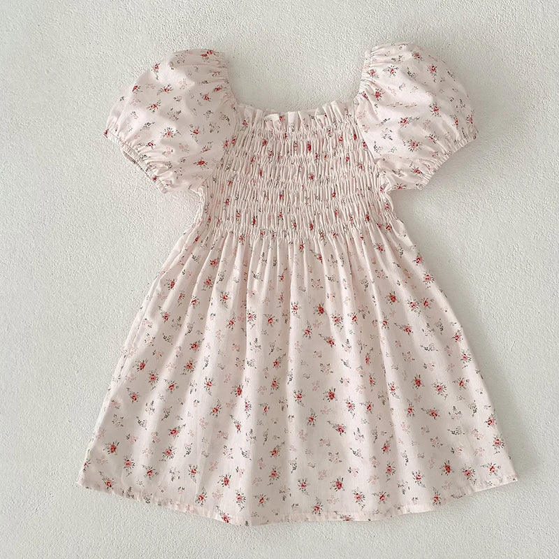 Toddler Baby Girls Floral Princess Dress Little Girl Cotton Short Sleeve Blue Flowers Party Dress Summer Casual Dresses Kids Clothes