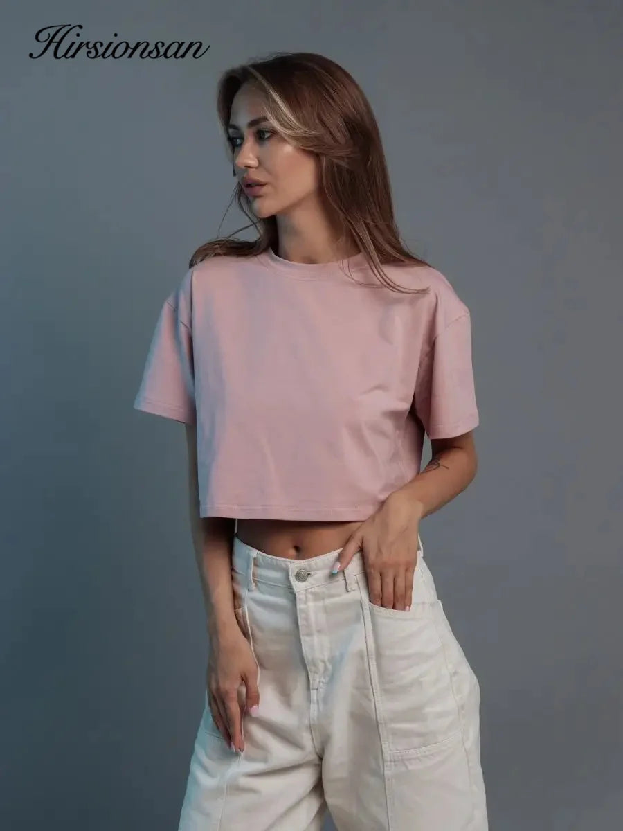 100% Cotton Short T Shirt Women 2024 New Y2k Summer Basic Vintage Tees Casual Loose Chic O Neck Female Crop Tops