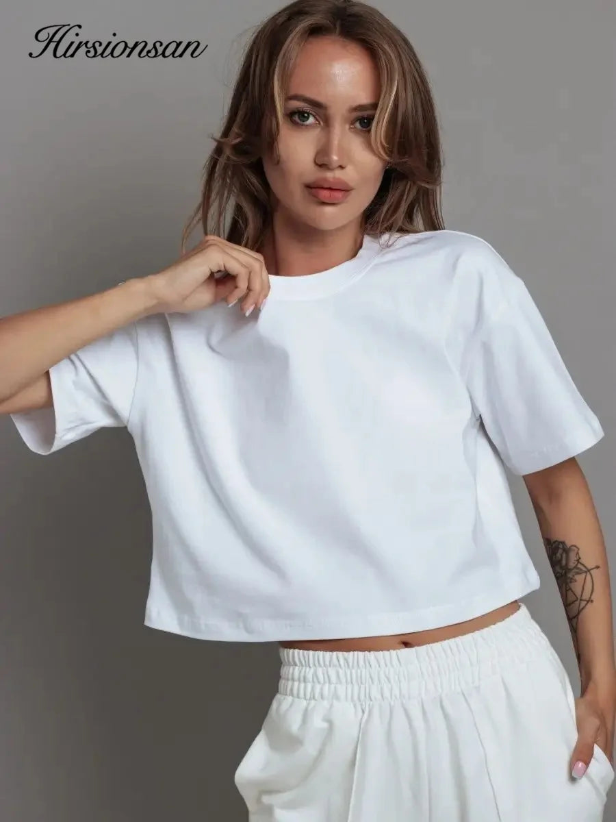 100% Cotton Short T Shirt Women 2024 New Y2k Summer Basic Vintage Tees Casual Loose Chic O Neck Female Crop Tops