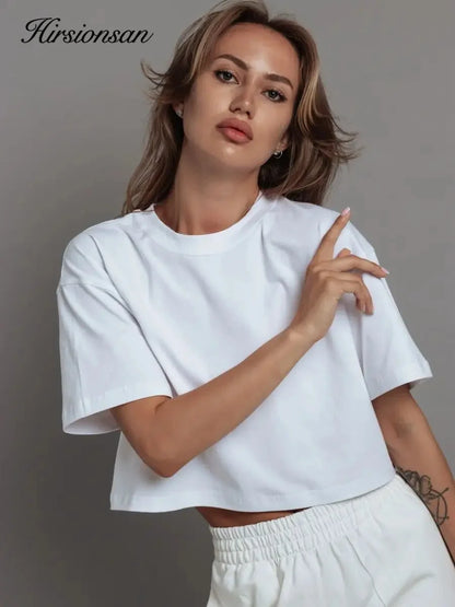 100% Cotton Short T Shirt Women 2024 New Y2k Summer Basic Vintage Tees Casual Loose Chic O Neck Female Crop Tops