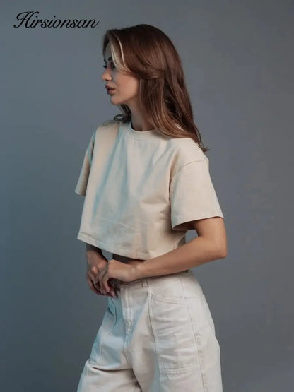 100% Cotton Short T Shirt Women 2024 New Y2k Summer Basic Vintage Tees Casual Loose Chic O Neck Female Crop Tops