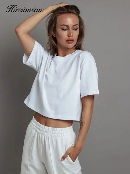 100% Cotton Short T Shirt Women 2024 New Y2k Summer Basic Vintage Tees Casual Loose Chic O Neck Female Crop Tops