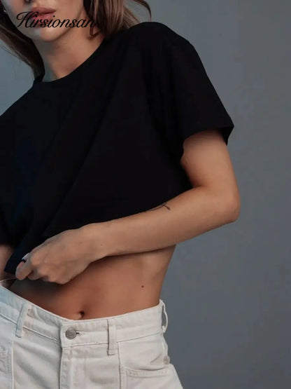 100% Cotton Short T Shirt Women 2024 New Y2k Summer Basic Vintage Tees Casual Loose Chic O Neck Female Crop Tops