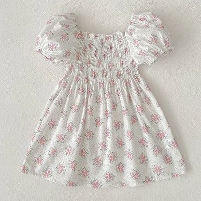 Toddler Baby Girls Floral Princess Dress Little Girl Cotton Short Sleeve Blue Flowers Party Dress Summer Casual Dresses Kids Clothes