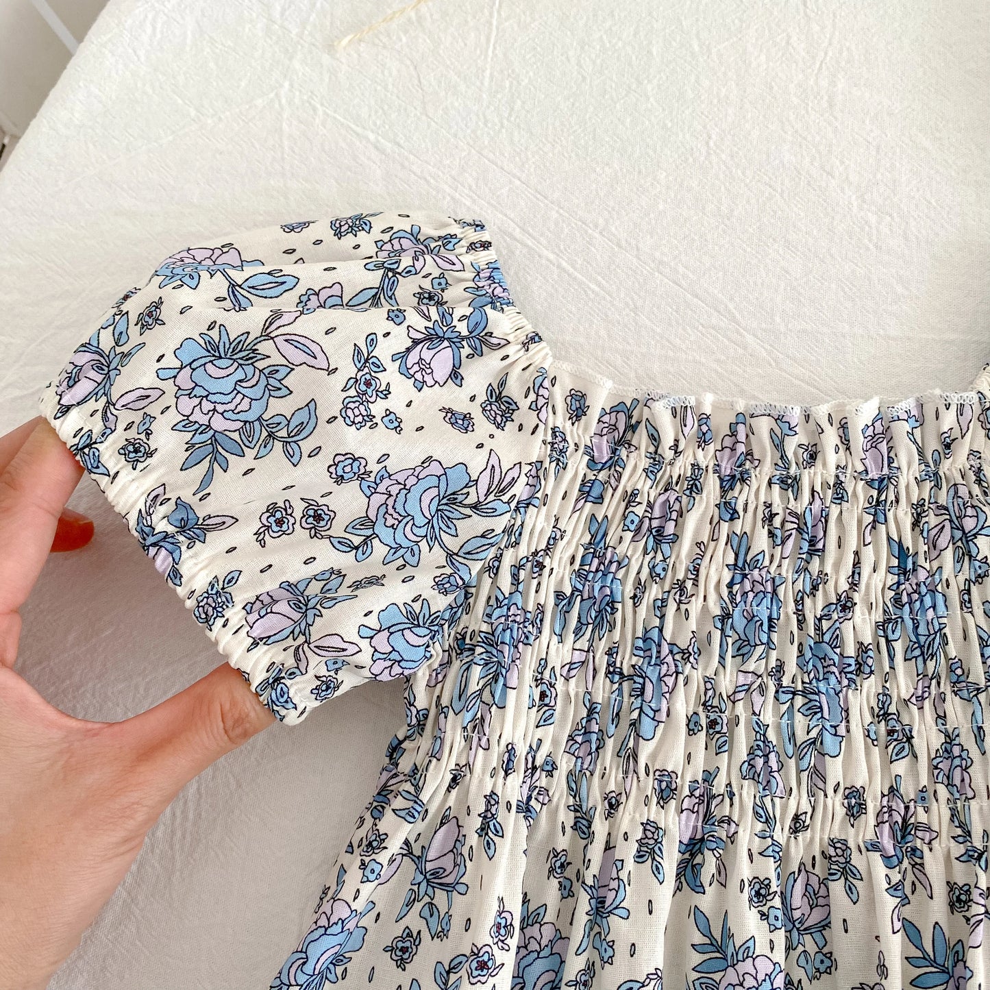 Toddler Baby Girls Floral Princess Dress Little Girl Cotton Short Sleeve Blue Flowers Party Dress Summer Casual Dresses Kids Clothes