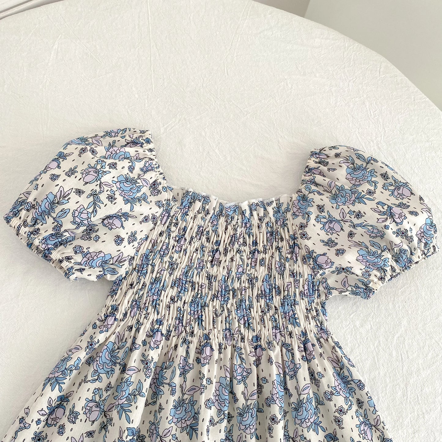 Toddler Baby Girls Floral Princess Dress Little Girl Cotton Short Sleeve Blue Flowers Party Dress Summer Casual Dresses Kids Clothes