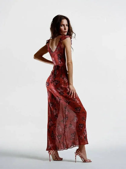 Luxury Real Silk Dress – French Retro Vacation Look