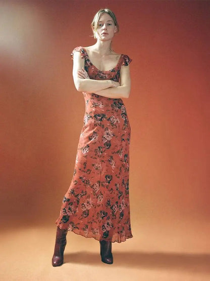 Luxury Real Silk Dress – French Retro Vacation Look