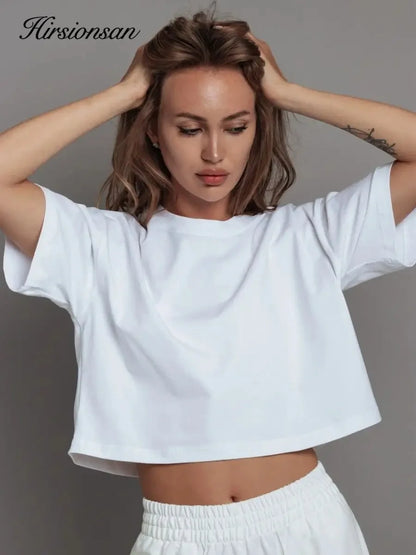 100% Cotton Short T Shirt Women 2024 New Y2k Summer Basic Vintage Tees Casual Loose Chic O Neck Female Crop Tops