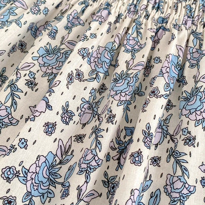 Toddler Baby Girls Floral Princess Dress Little Girl Cotton Short Sleeve Blue Flowers Party Dress Summer Casual Dresses Kids Clothes