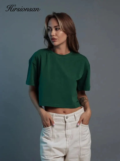 100% Cotton Short T Shirt Women 2024 New Y2k Summer Basic Vintage Tees Casual Loose Chic O Neck Female Crop Tops