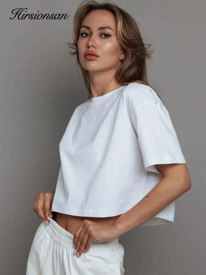 100% Cotton Short T Shirt Women 2024 New Y2k Summer Basic Vintage Tees Casual Loose Chic O Neck Female Crop Tops