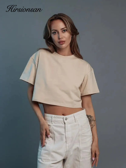 100% Cotton Short T Shirt Women 2024 New Y2k Summer Basic Vintage Tees Casual Loose Chic O Neck Female Crop Tops