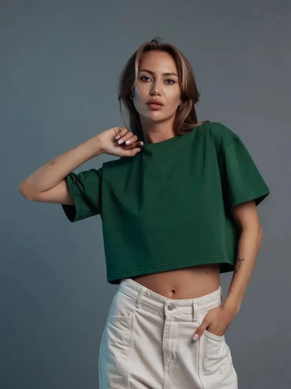 100% Cotton Short T Shirt Women 2024 New Y2k Summer Basic Vintage Tees Casual Loose Chic O Neck Female Crop Tops