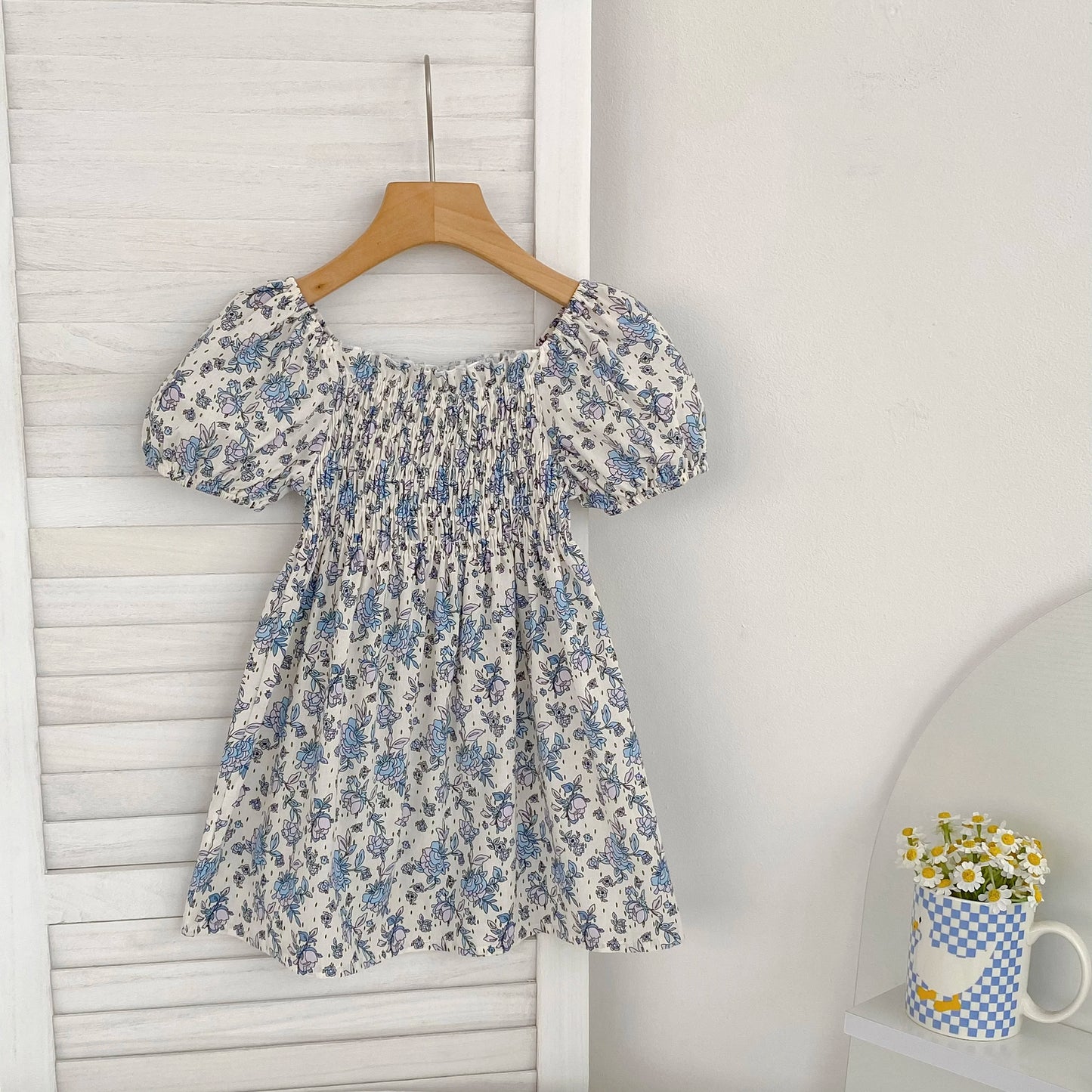 Toddler Baby Girls Floral Princess Dress Little Girl Cotton Short Sleeve Blue Flowers Party Dress Summer Casual Dresses Kids Clothes