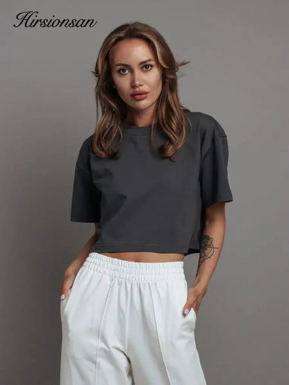 100% Cotton Short T Shirt Women 2024 New Y2k Summer Basic Vintage Tees Casual Loose Chic O Neck Female Crop Tops