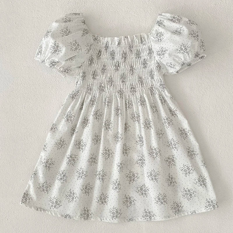 Toddler Baby Girls Floral Princess Dress Little Girl Cotton Short Sleeve Blue Flowers Party Dress Summer Casual Dresses Kids Clothes