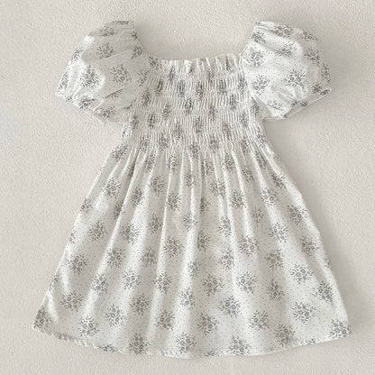 Toddler Baby Girls Floral Princess Dress Little Girl Cotton Short Sleeve Blue Flowers Party Dress Summer Casual Dresses Kids Clothes