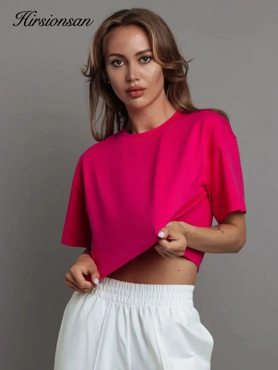 100% Cotton Short T Shirt Women 2024 New Y2k Summer Basic Vintage Tees Casual Loose Chic O Neck Female Crop Tops