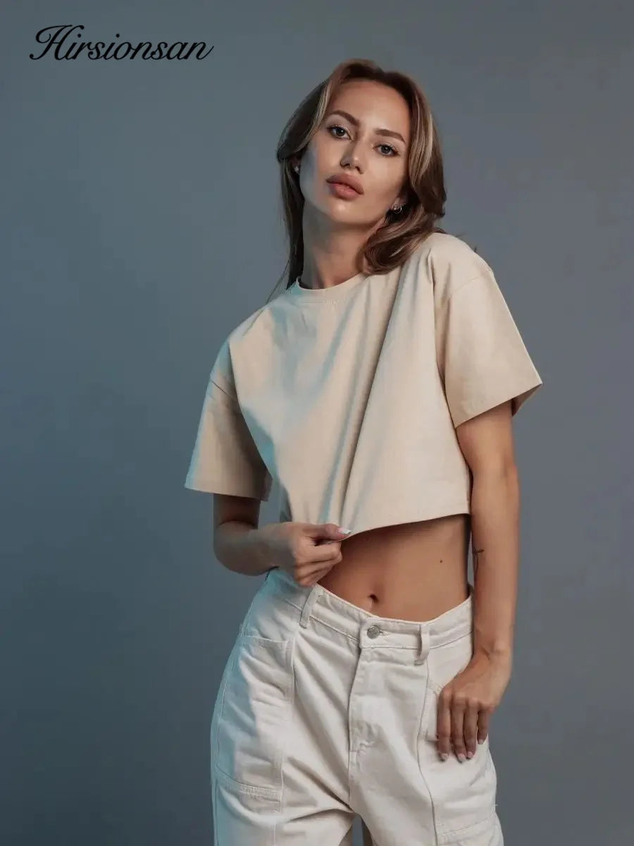 100% Cotton Short T Shirt Women 2024 New Y2k Summer Basic Vintage Tees Casual Loose Chic O Neck Female Crop Tops