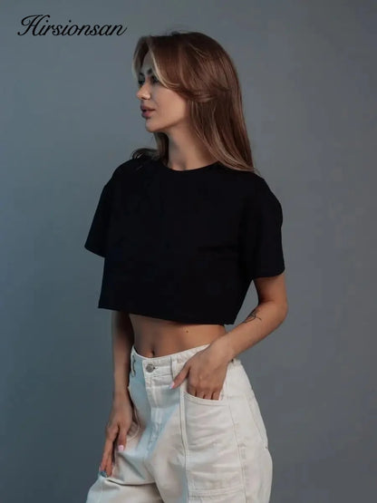 100% Cotton Short T Shirt Women 2024 New Y2k Summer Basic Vintage Tees Casual Loose Chic O Neck Female Crop Tops