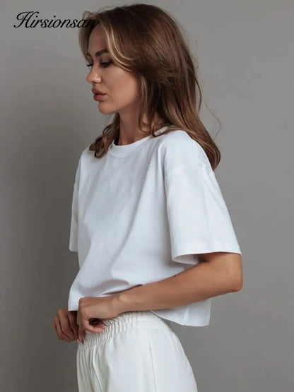 100% Cotton Short T Shirt Women 2024 New Y2k Summer Basic Vintage Tees Casual Loose Chic O Neck Female Crop Tops