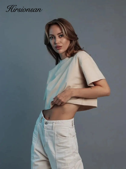 100% Cotton Short T Shirt Women 2024 New Y2k Summer Basic Vintage Tees Casual Loose Chic O Neck Female Crop Tops
