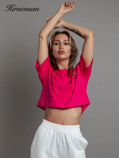 100% Cotton Short T Shirt Women 2024 New Y2k Summer Basic Vintage Tees Casual Loose Chic O Neck Female Crop Tops
