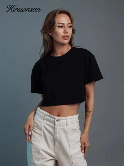 100% Cotton Short T Shirt Women 2024 New Y2k Summer Basic Vintage Tees Casual Loose Chic O Neck Female Crop Tops