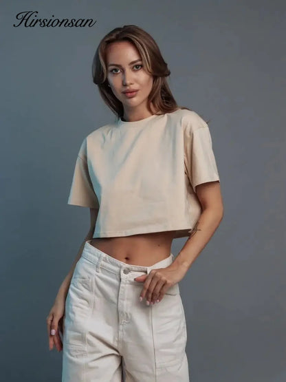 100% Cotton Short T Shirt Women 2024 New Y2k Summer Basic Vintage Tees Casual Loose Chic O Neck Female Crop Tops