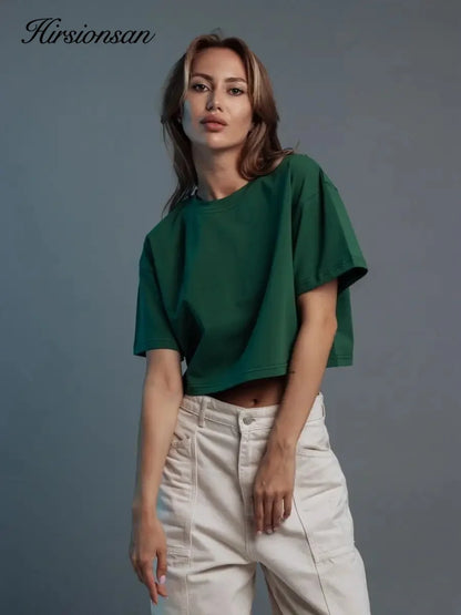 100% Cotton Short T Shirt Women 2024 New Y2k Summer Basic Vintage Tees Casual Loose Chic O Neck Female Crop Tops