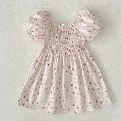 Toddler Baby Girls Floral Princess Dress Little Girl Cotton Short Sleeve Blue Flowers Party Dress Summer Casual Dresses Kids Clothes