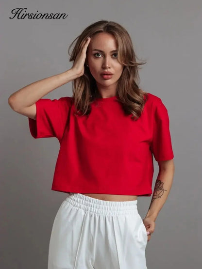100% Cotton Short T Shirt Women 2024 New Y2k Summer Basic Vintage Tees Casual Loose Chic O Neck Female Crop Tops