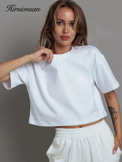100% Cotton Short T Shirt Women 2024 New Y2k Summer Basic Vintage Tees Casual Loose Chic O Neck Female Crop Tops