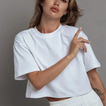 100% Cotton Short T Shirt Women 2024 New Y2k Summer Basic Vintage Tees Casual Loose Chic O Neck Female Crop Tops
