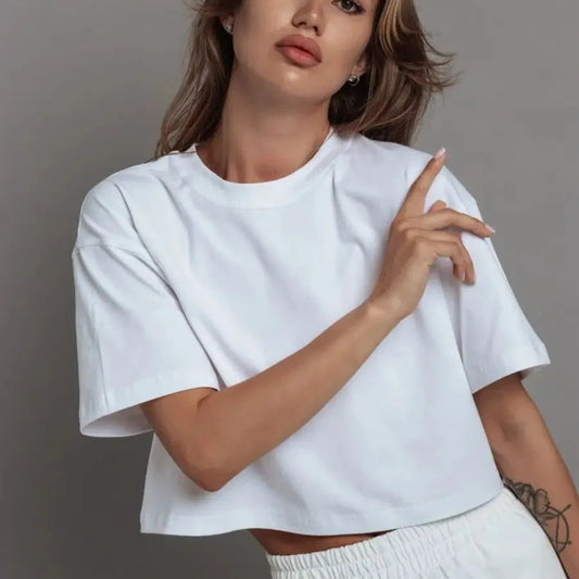 100% Cotton Short T Shirt Women 2024 New Y2k Summer Basic Vintage Tees Casual Loose Chic O Neck Female Crop Tops